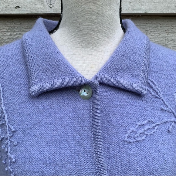 Vintage 90s Pastel Purple Boiled Wool Long Sleeve Button Down Cardigan Sweater - Picture 6 of 16